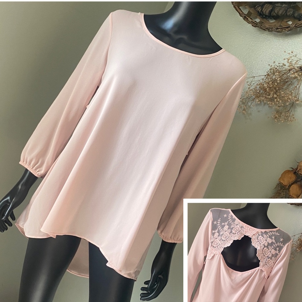 Charming Charlie Light Pink Lace Blouse Top